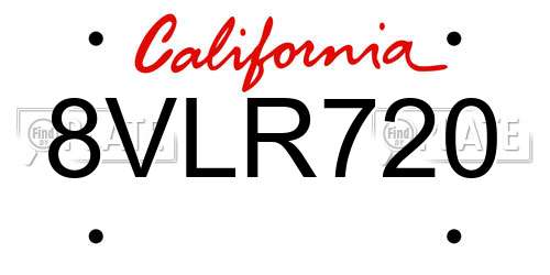 8VLR720 California License Plate