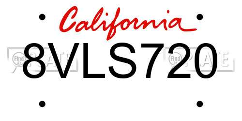 8VLS720 California License Plate