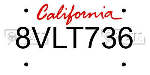 8VLT736 California License Plate