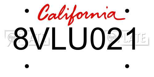 8VLU021 California License Plate