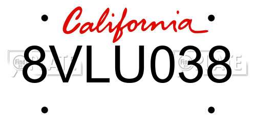 8VLU038 California License Plate