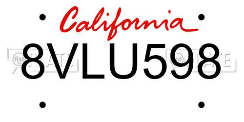 8VLU598 California License Plate