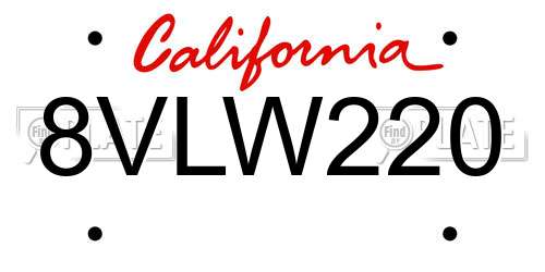 8VLW220 California License Plate