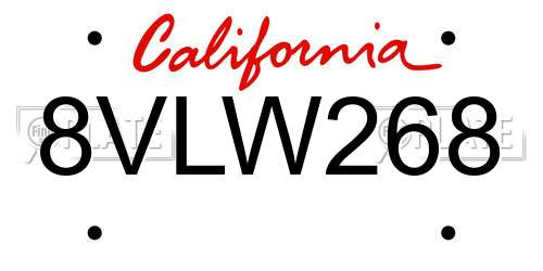 8VLW268 California License Plate