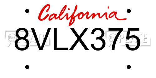 8VLX375 California License Plate