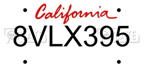 8VLX395 California License Plate
