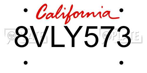 8VLY573 California License Plate