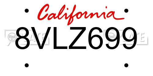 8VLZ699 California License Plate