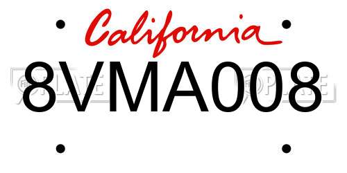 8VMA008 California License Plate