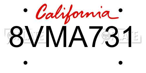 8VMA731 California License Plate