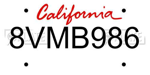 8VMB986 California License Plate