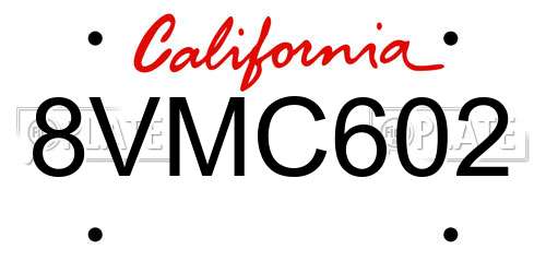 8VMC602 California License Plate