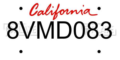 8VMD083 California License Plate
