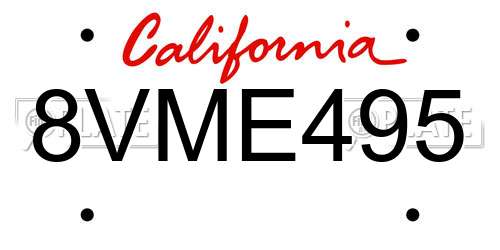 8VME495 California License Plate