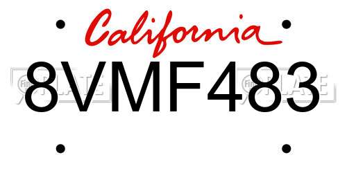 8VMF483 California License Plate