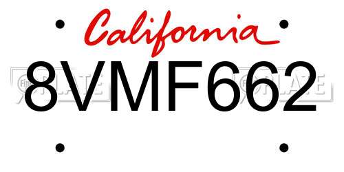 8VMF662 California License Plate