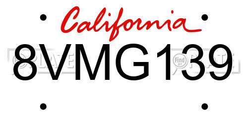 8VMG139 California License Plate