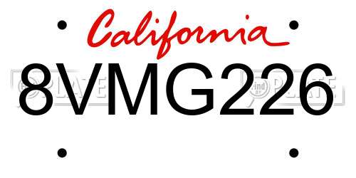 8VMG226 California License Plate