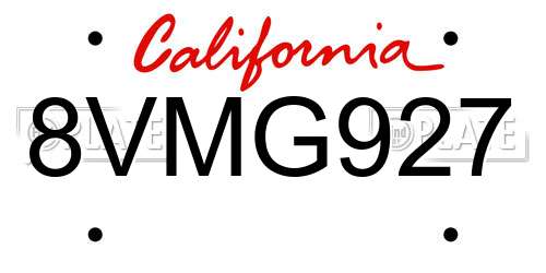 8VMG927 California License Plate