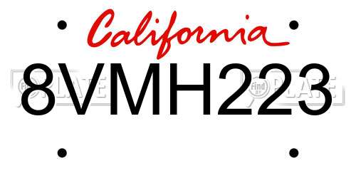 8VMH223 California License Plate