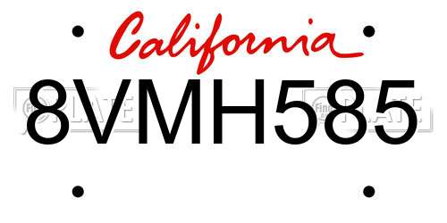 8VMH585 California License Plate