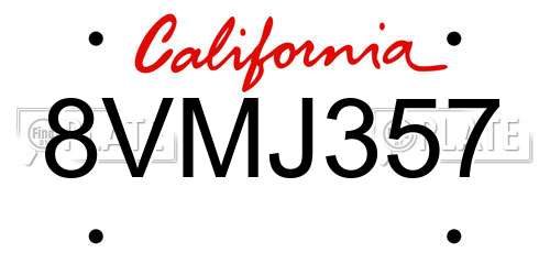 8VMJ357 California License Plate