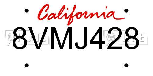 8VMJ428 California License Plate