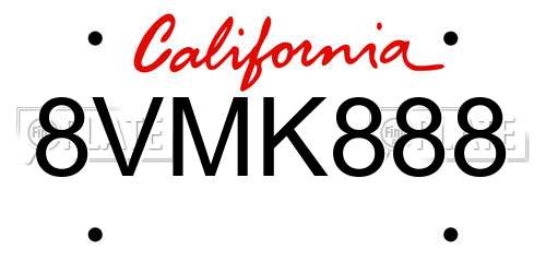 8VMK888 California License Plate