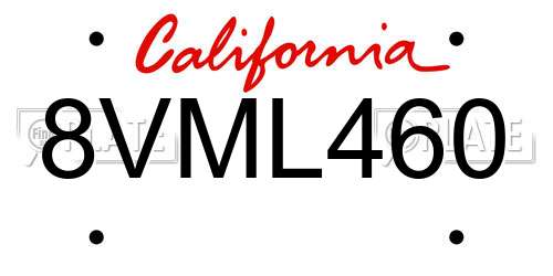 8VML460 California License Plate