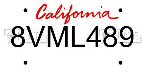 8VML489 California License Plate