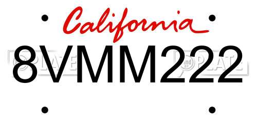 8VMM222 California License Plate