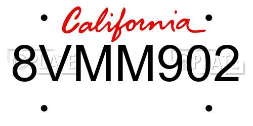 8VMM902 California License Plate