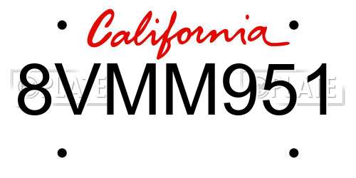 8VMM951 California License Plate
