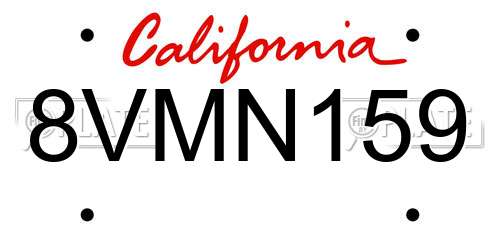 8VMN159 California License Plate