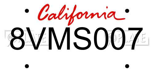 8VMS007 California License Plate