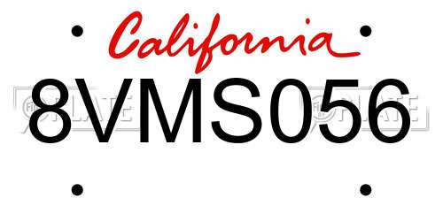 8VMS056 California License Plate