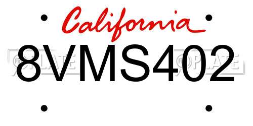 8VMS402 California License Plate