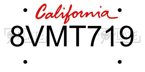 8VMT719 California License Plate