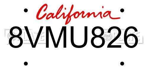 8VMU826 California License Plate