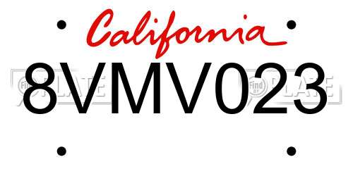 8VMV023 California License Plate