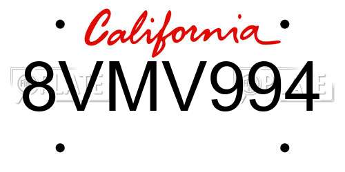 8VMV994 California License Plate