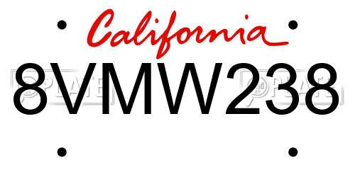 8VMW238 California License Plate