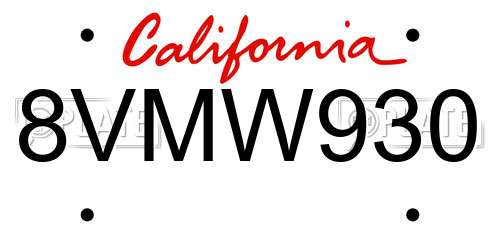 8VMW930 California License Plate