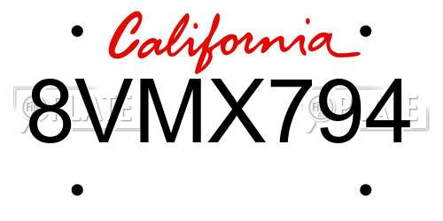 8VMX794 California License Plate