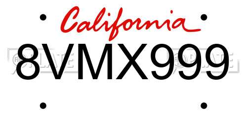 8VMX999 California License Plate