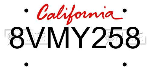 8VMY258 California License Plate
