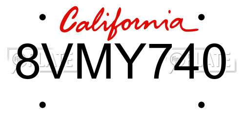 8VMY740 California License Plate