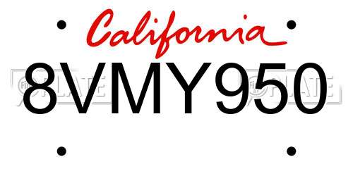 8VMY950 California License Plate