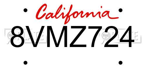 8VMZ724 California License Plate