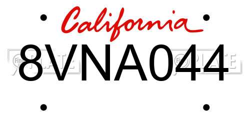 8VNA044 California License Plate
